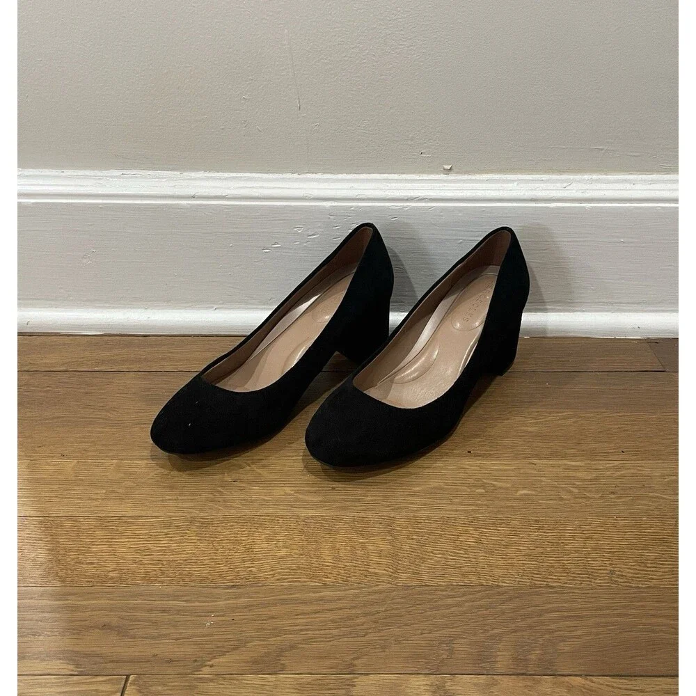 Aerosoles Black Suede Round Toe Block Heel Pump Comfort Shoes Sz 7 Career Office